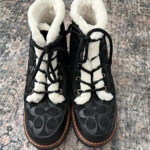 Coach Black and White Winter Boots